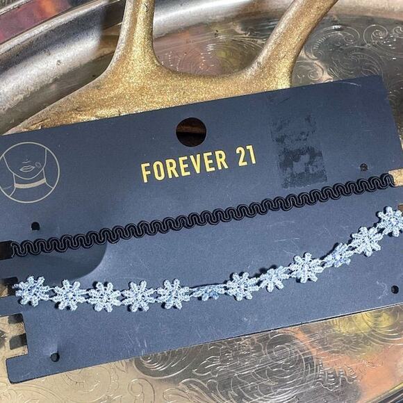 Forever 21 Black Choker Necklace Set of 3 Adjustable Retro Y2K 90s Fairygoth - Picture 5 of 8